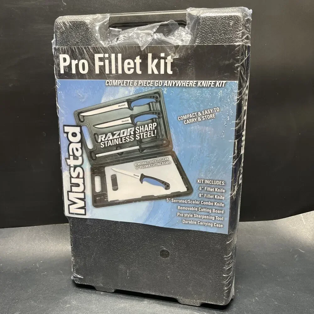 Mustad Pro Fillet Kit Stainless Steel 3 knives 6 pc with Hard Carry Case Sealed